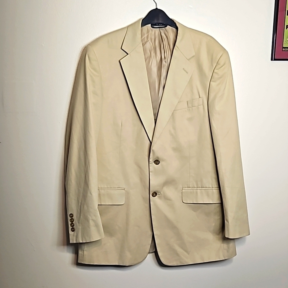 Haspel Men's Tan Cotton Blazer Size 42 Long Two Button EUC